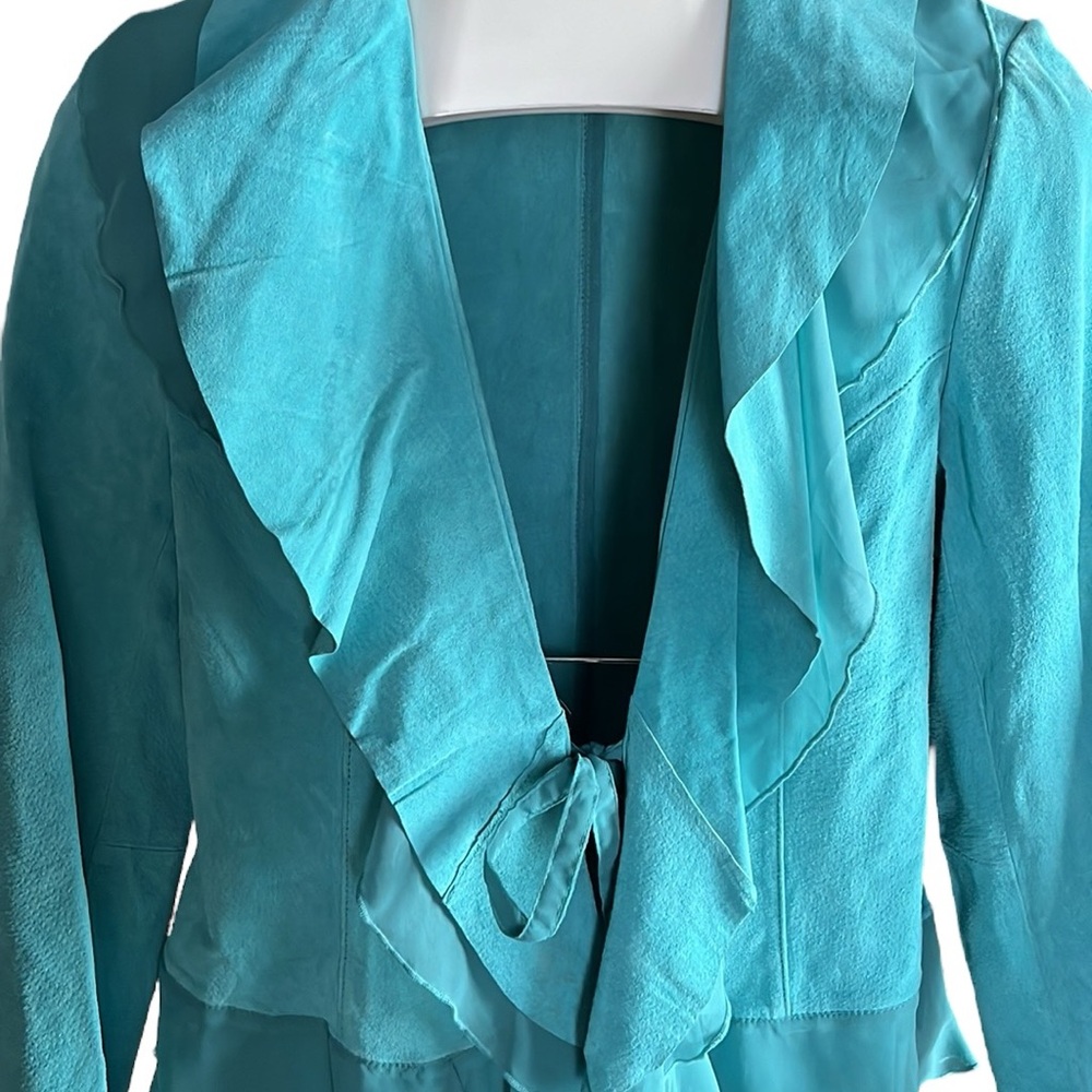 Dialogue Turquoise Ruffle Leather Jacket - Picture 6 of 12